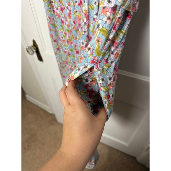 J. Jill Blue Ditsy Floral Jersey Knit Short Sleeve Casual Dress Button Back XL - Picture 9 of 10